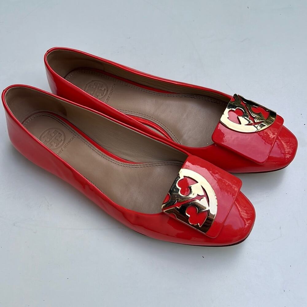 Tory Burch Orange Patent Leather Ballet Flats Size 7M - Picture 6 of 16